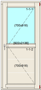 Enkele deur bxh 100cm x 220cm 1/2 glas en 1/2 paneel