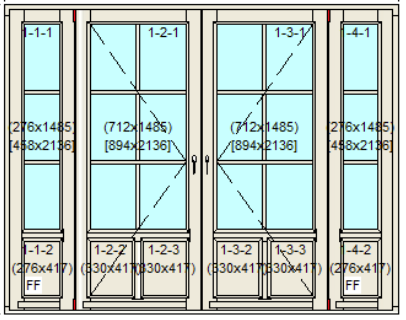 Openslaande deuren bxh 280cm x 220cm 1/4 paneel met 6&times;3 ruitverdeling