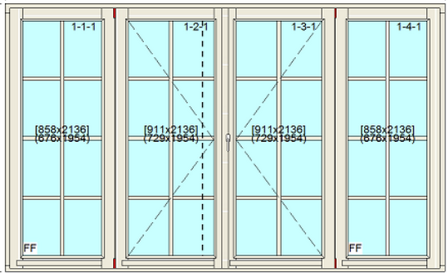 Openslaande deuren bxh 360cm x 220cm met 8&times;4 ruitverdeling