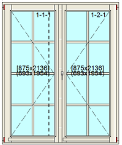 Openslaande deuren bxh 180cm x 220cm met 4&times;4 ruitverdeling