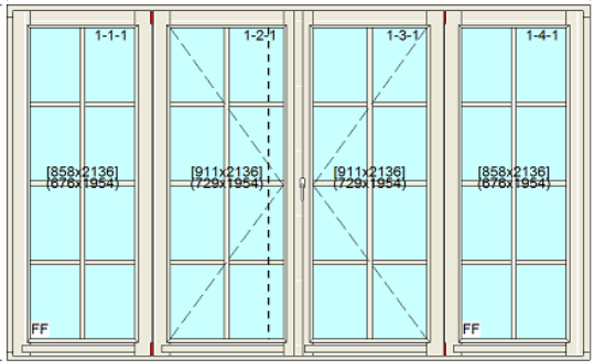Openslaande deuren bxh 360cm x 220cm met 8×4 ruitverdeling