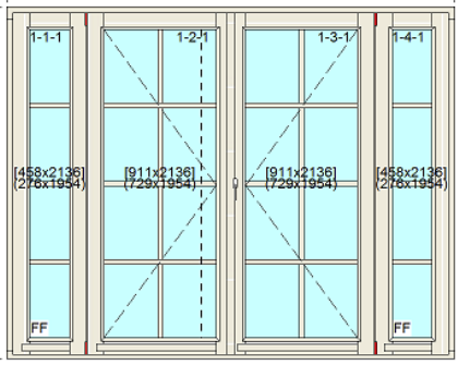 Openslaande deuren bxh 280cm x 220cm met 6×4 ruitverdeling